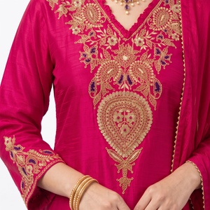 Raw Silk Indo Western with Zari, Sequins and Pearl Embroidery