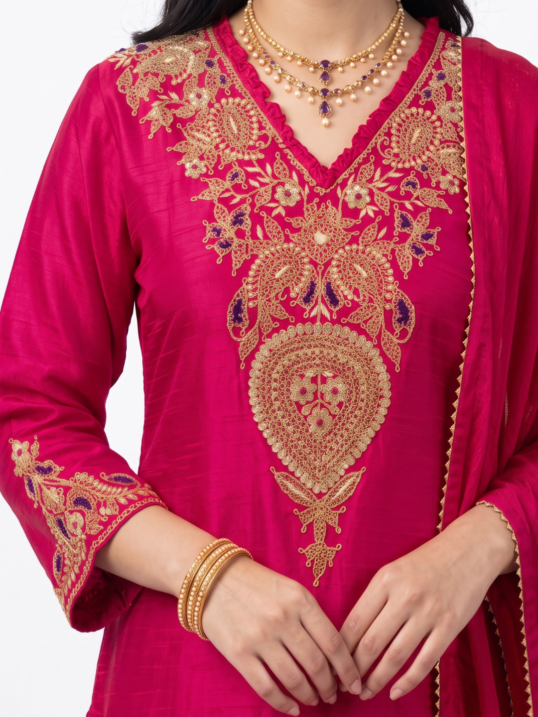 Raw Silk Indo Western with Zari, Sequins and Pearl Embroidery