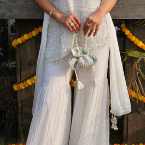 White Georgette Indo-Western with Thread, Stone & Pearl Work
