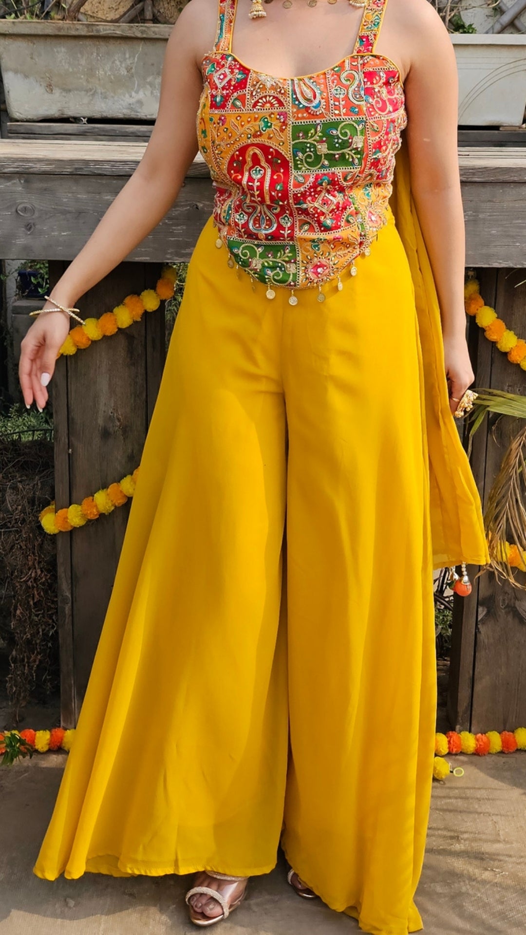 Mustard Georgette Indo-Western with Zari & Stone Work