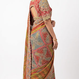 Beautiful Multicolour Tissue Saree Embellished With Kundan, Sequins & Cut Dana Work