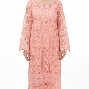 Pink Muslin Cutwork lace and  Pearl Sequins