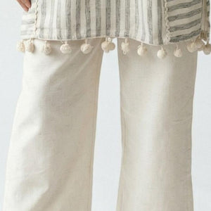 White Khadi Cotton Indo-Western Kurta Set with Moti Embellishment