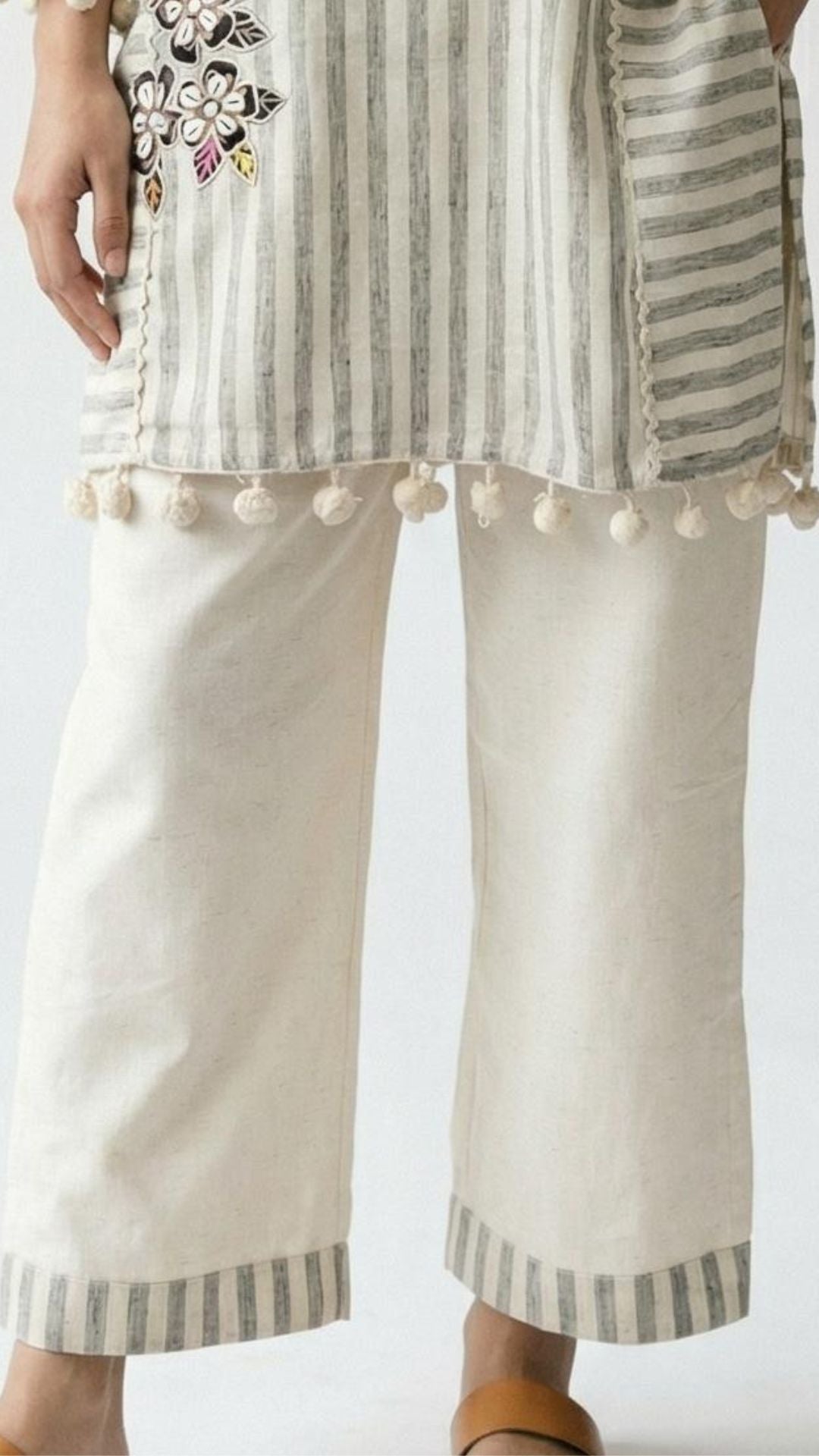 White Khadi Cotton Indo-Western Kurta Set with Moti Embellishment