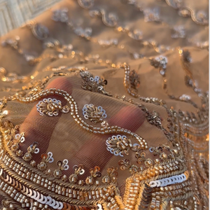 Golden Net Saree Embellished With Cutdana & Sequins Work