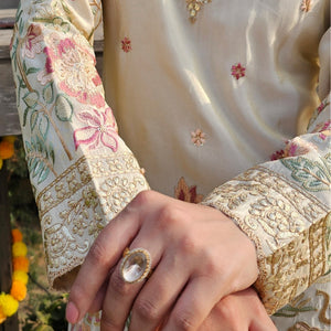 Cream Tissue Indo-Western with Dabka, Cutdana, Zari, Sequin & Resham Work