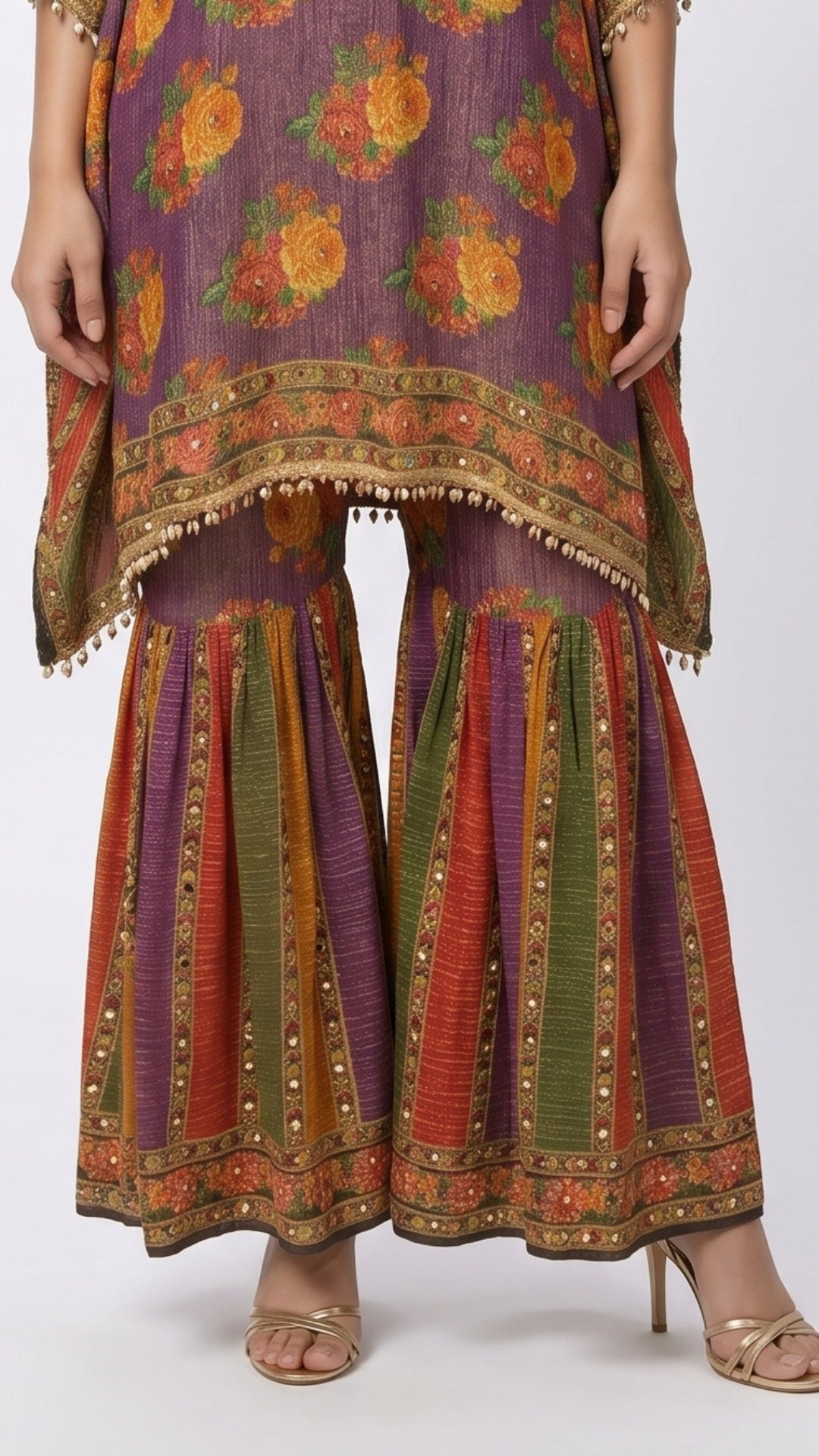 Purple Wrinkle Tissue Coord Set with Digital Print and Mirror Work