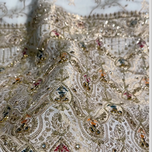 Ivory Silk Unstitched Saree Embellished With Sequins, Cutdana, Zarkan, Dabka & Stone Work