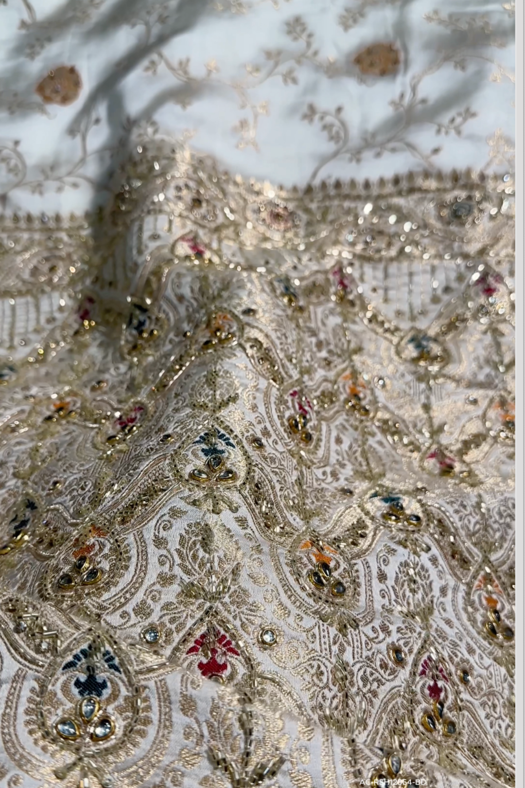 Ivory Silk Unstitched Saree Embellished With Sequins, Cutdana, Zarkan, Dabka & Stone Work