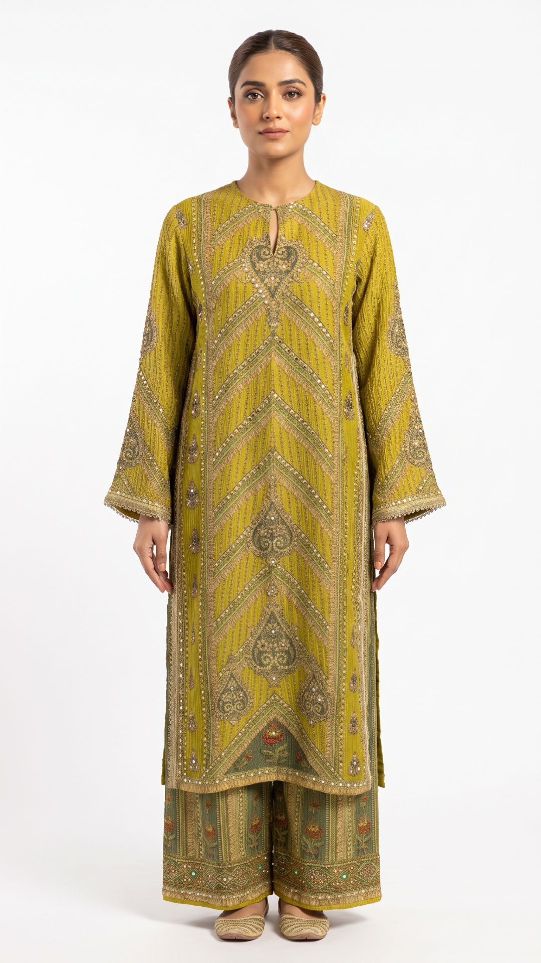 Mustard Yellow Wrinkle Tissue Stone and mirror Sequins