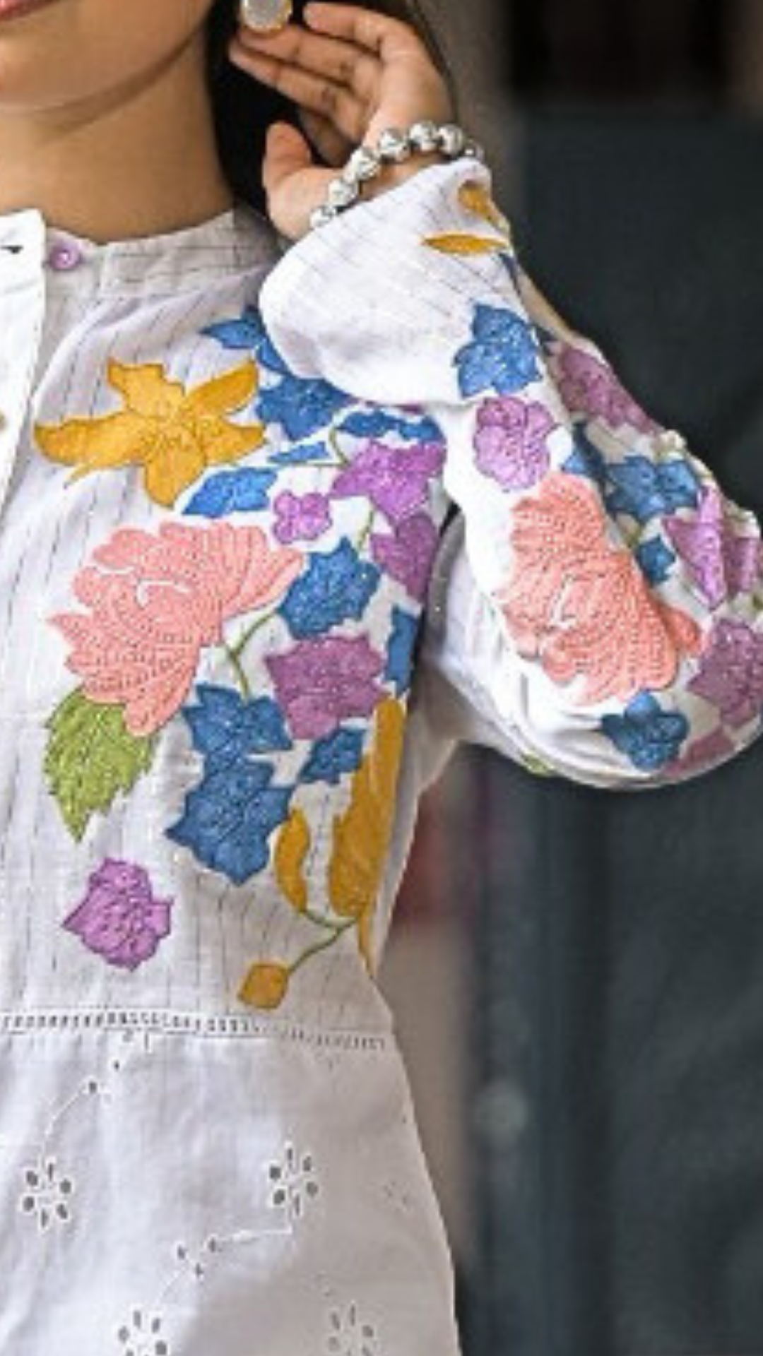 White Cotton Coord Set with Thread Embroidery