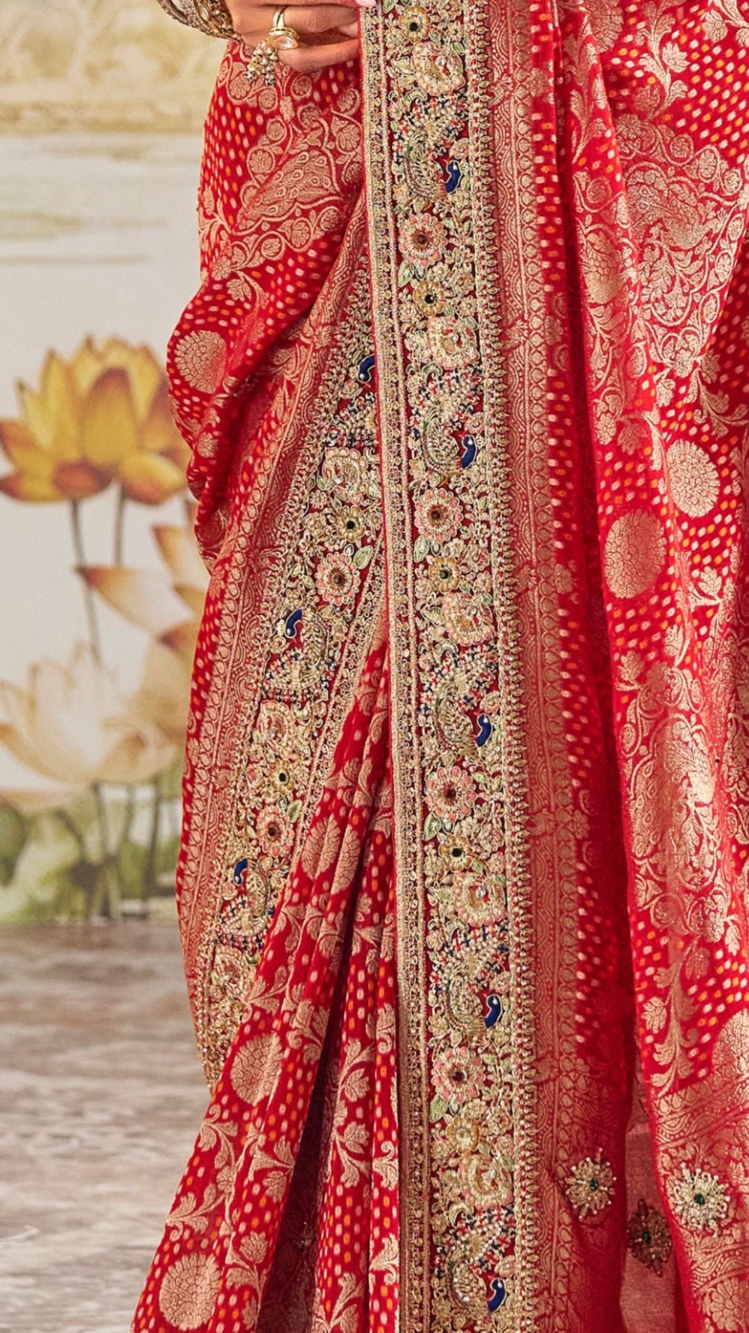 Red Georgette Saree With Zardosi Work