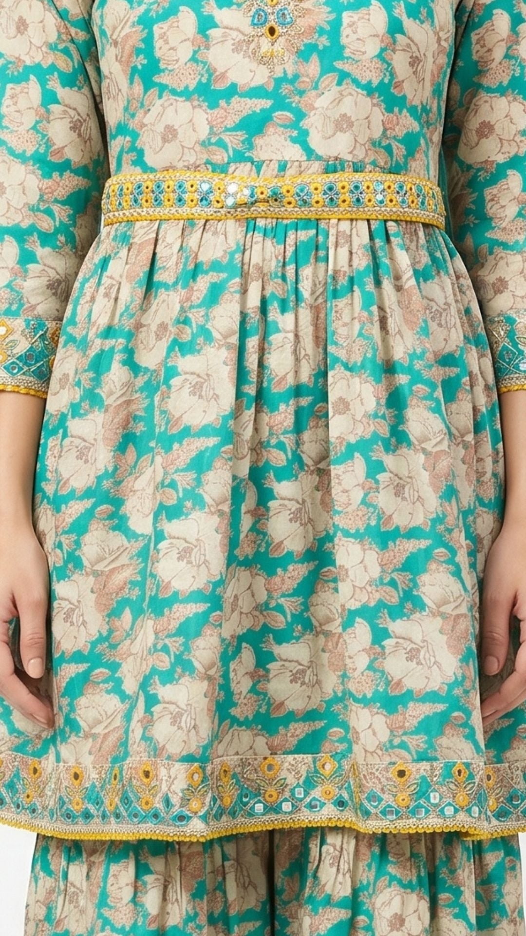 Green Cotton Peplum , Thread Work With Mirror Work & Zari Sequins