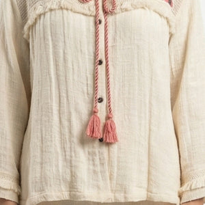 Beige Jute Coord Set with Thread Work