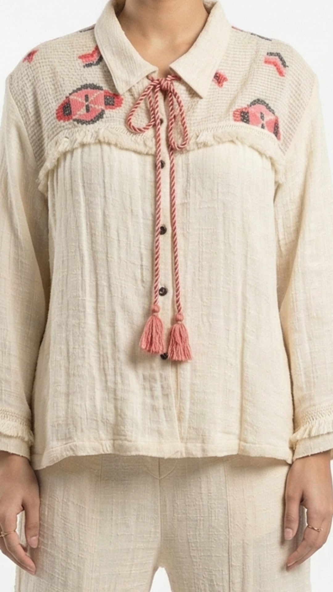 Beige Jute Coord Set with Thread Work