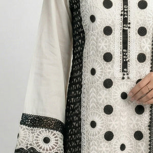 White Muslin Suit with Stone & Lace Detailing