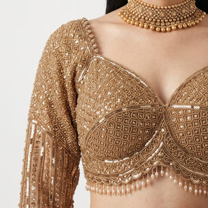 Golden Net Saree Crafted With Fine Cutdana & Sequins Highlights