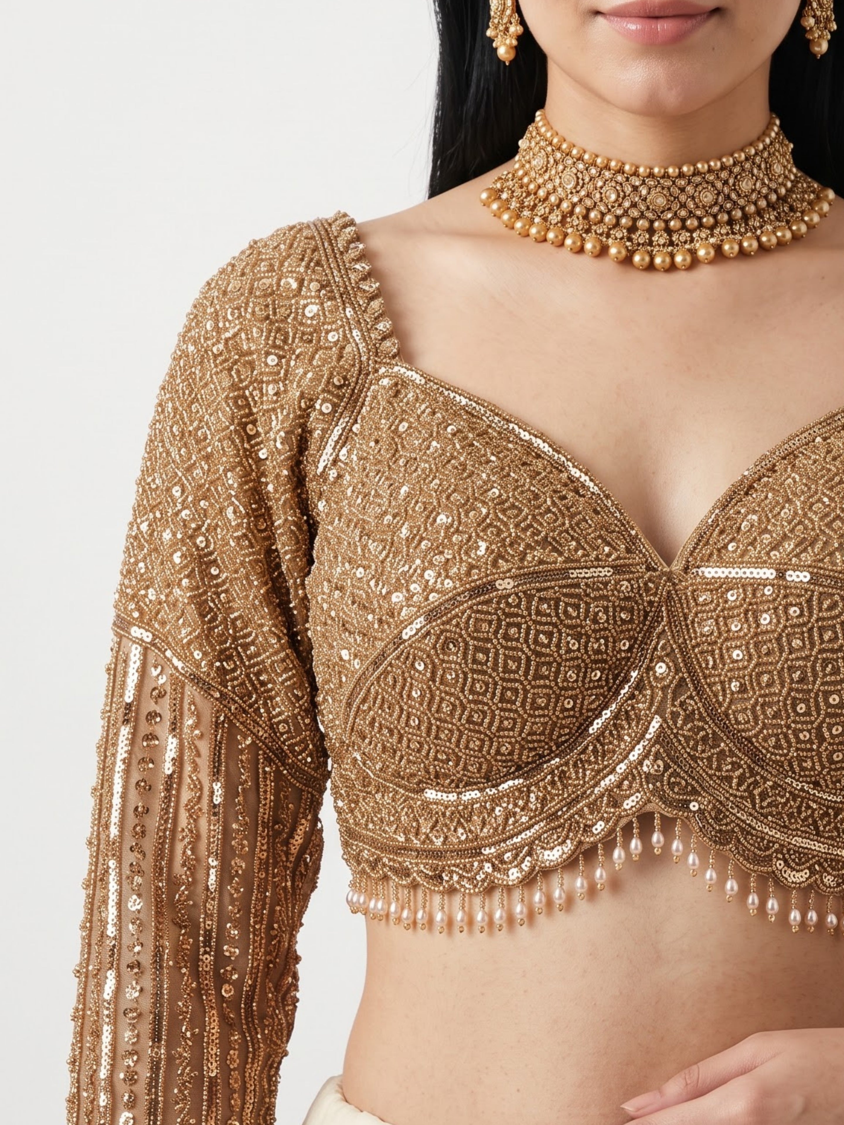 Golden Net Saree Crafted With Fine Cutdana & Sequins Highlights