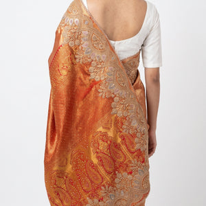 Orange Banarasi Unstitched Saree with Zarkan Work