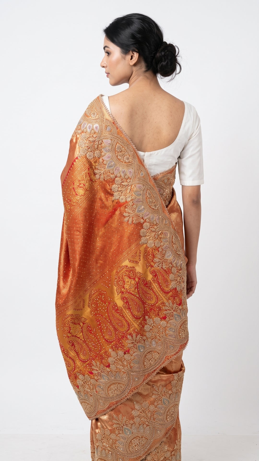 Orange Banarasi Unstitched Saree with Zarkan Work