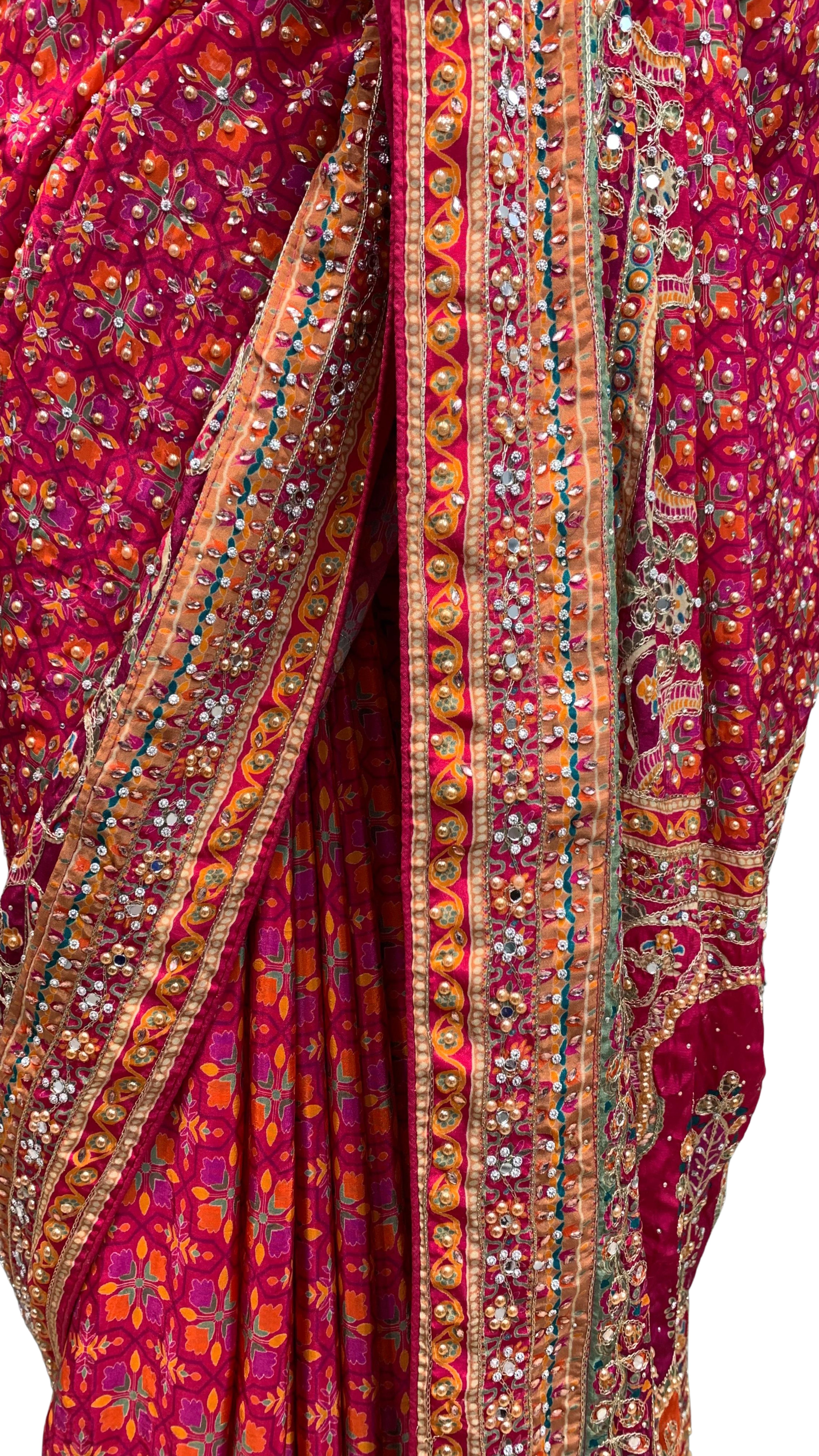 Fuchsia Tissue Silk Saree with Zari, Sequins & Cutdana work