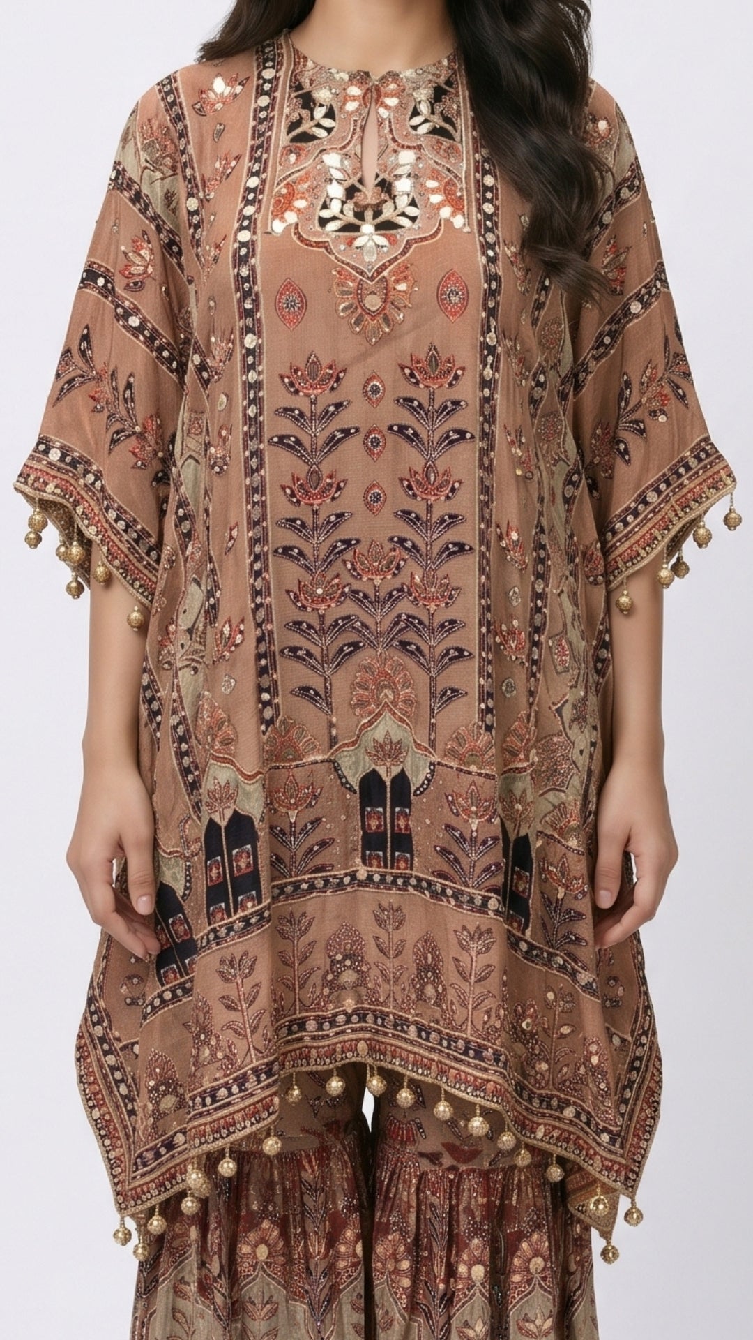 Crepe Indo-Western with Digital Print, Mirror, Sequin & Gota Patti Work