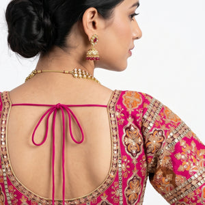 Maroon & Pink Banarasi Silk Saree with Heavy Zari and Sequins Work