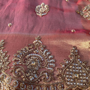 Mauve Tissue Unstitched Saree Embellished With Moti, Sequins & Cutdana