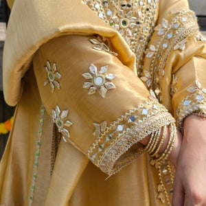 Beige Tissue Indowestern Set with Gota Patti and Mirror Work