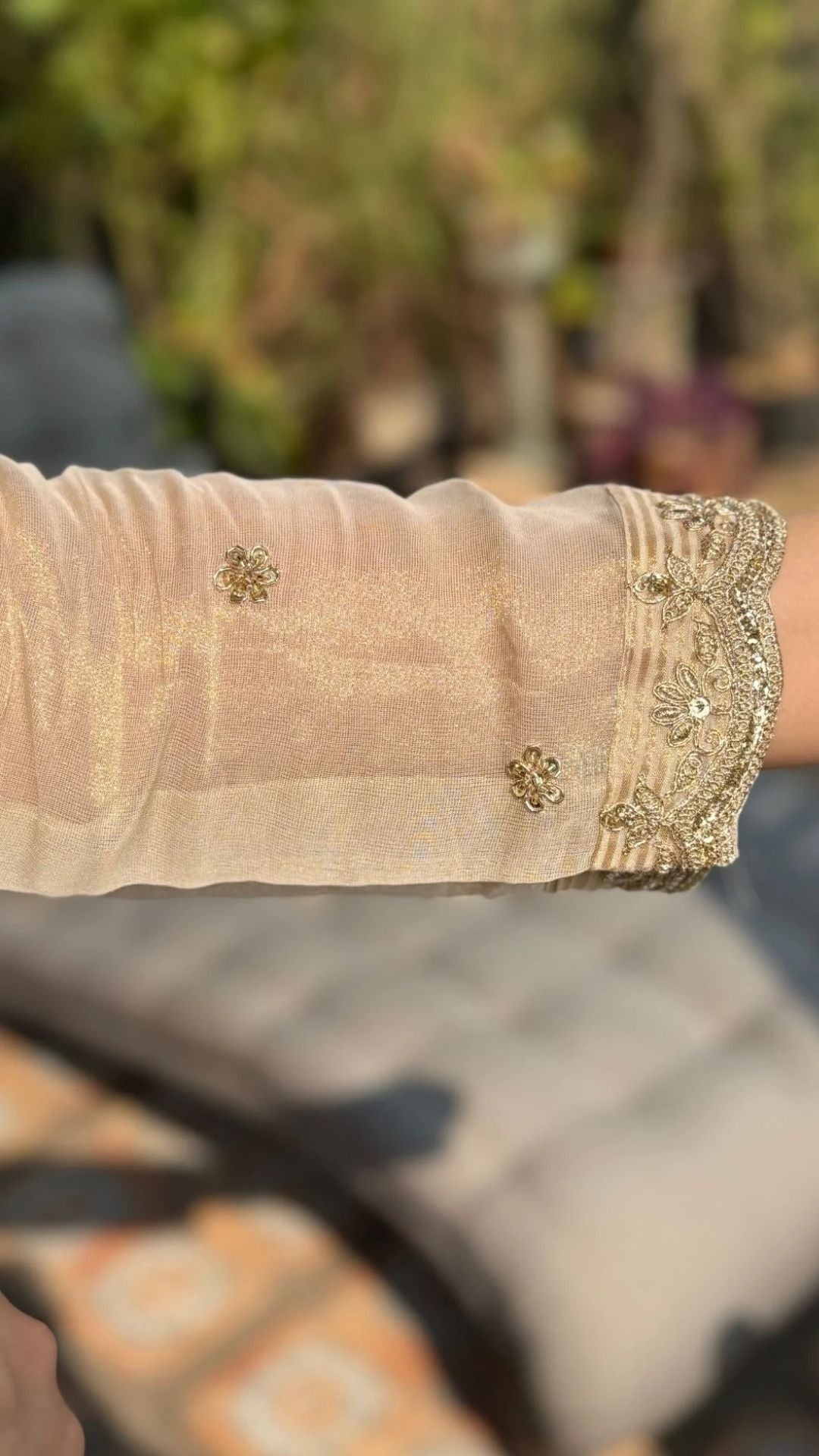 Ivory Gold Tissue Embroidered One Piece with Dupatta