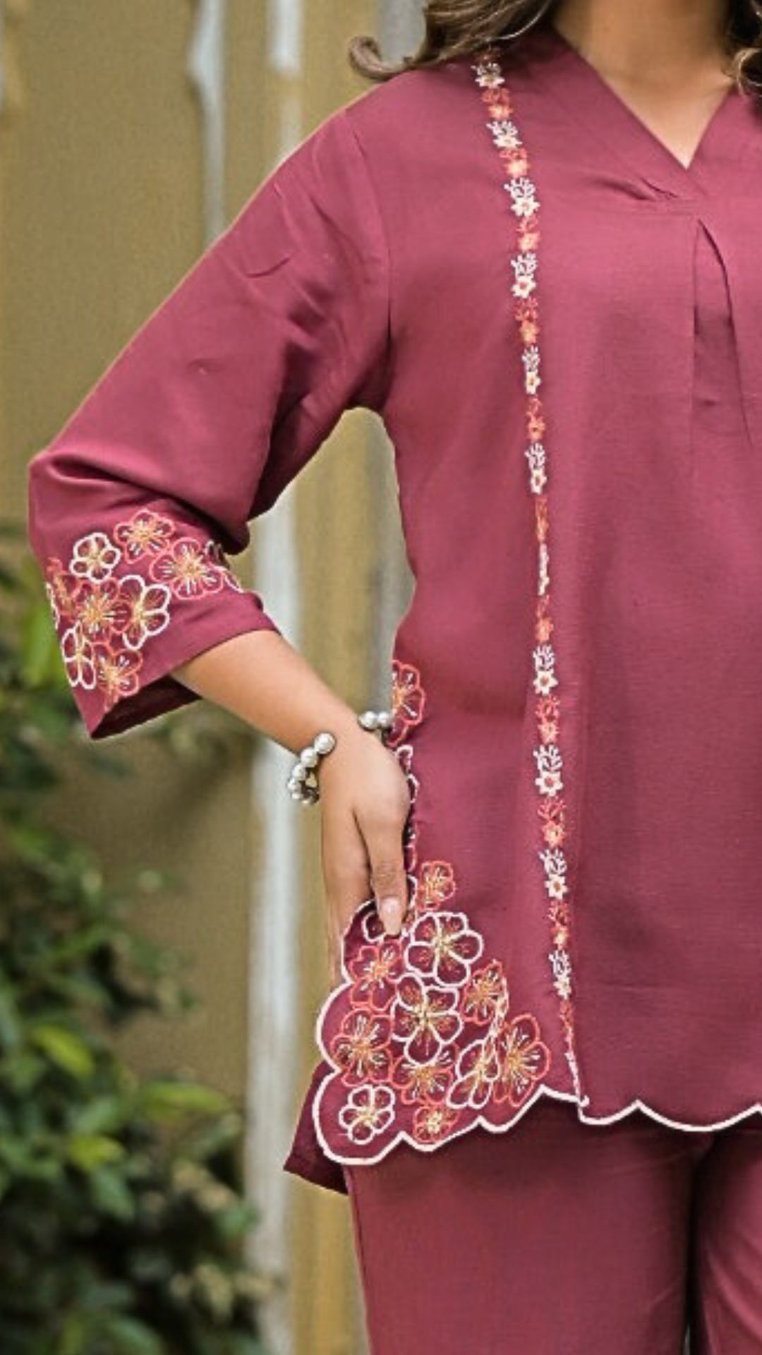 Rouge Pink Linen Cotton Coord Set with Thread Embroidery