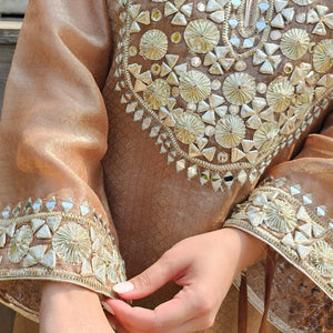 Brown Tissue Banarasi Indo-Western with Gota Patti & Mirror Work