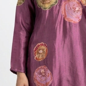 Wine Satin Crepe Suit with Zari, Sequins, Stone, Hand Print & Cutdana Detailing