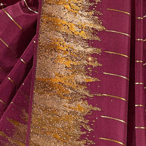 Wine Silk Satin Saree with Swarovski Work