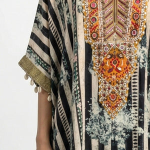 Black Hand Printed Crepe Coord Set with Moti, Sequins & Thread Detailing