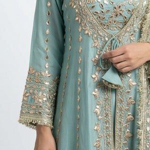 Turquoise Soft Organza Set with Gota Patti Detailing