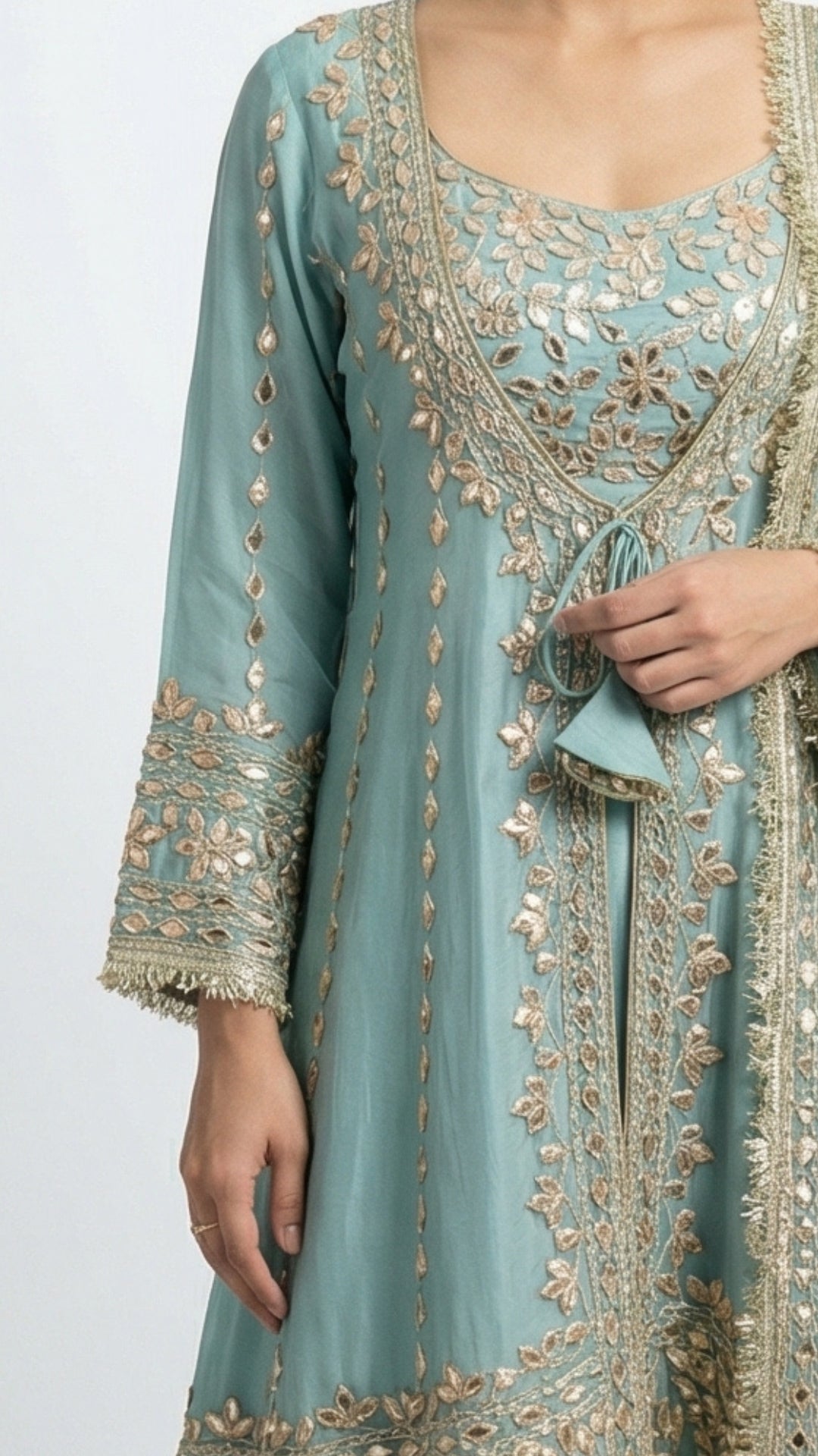 Turquoise Soft Organza Set with Gota Patti Detailing