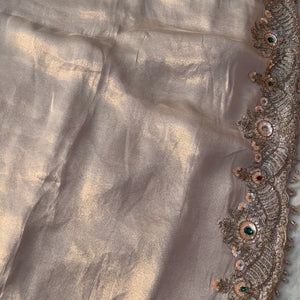 Golden Tissue Saree Embellished With Sequins, Dori, Stone & Cutdana Work