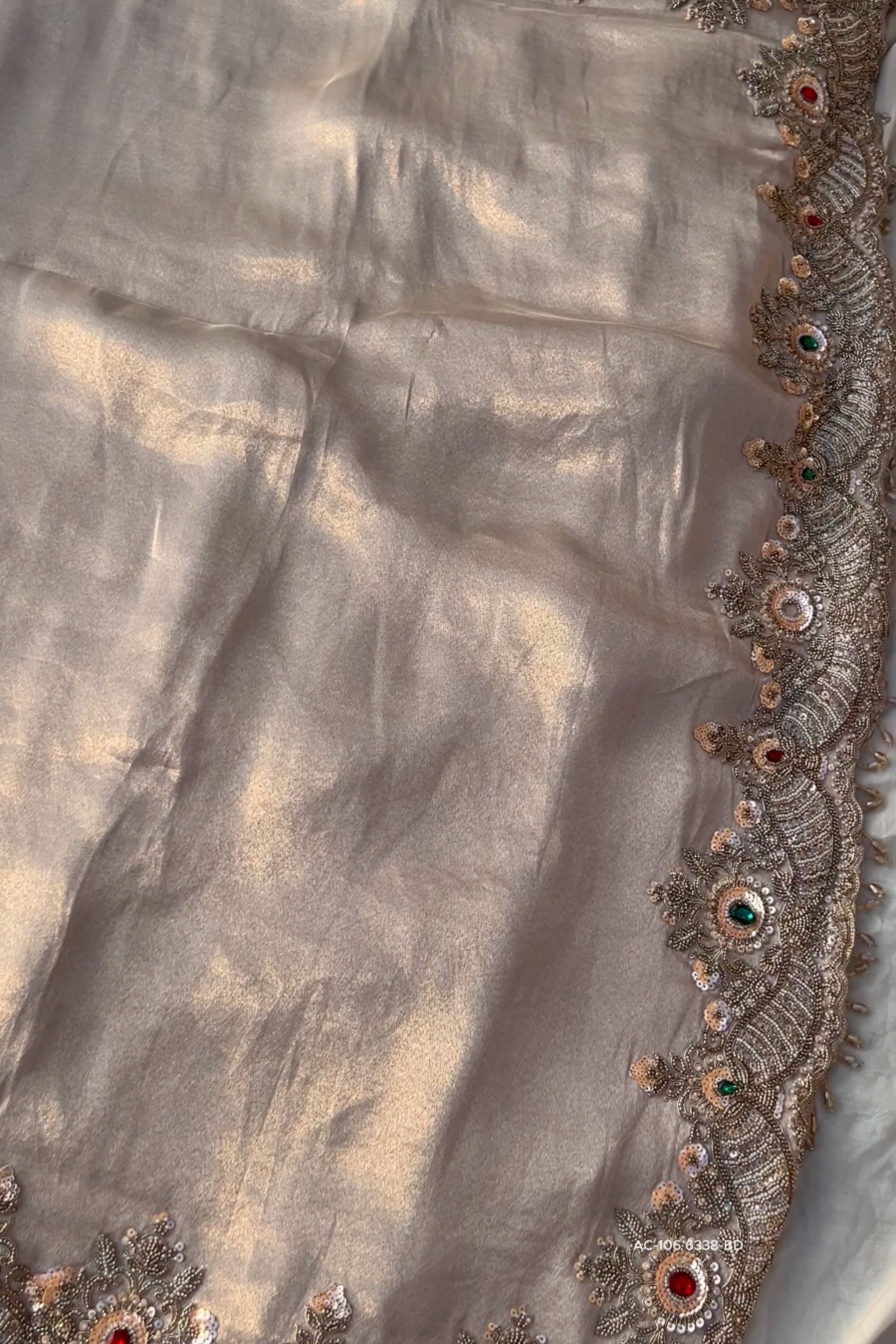 Golden Tissue Saree Embellished With Sequins, Dori, Stone & Cutdana Work
