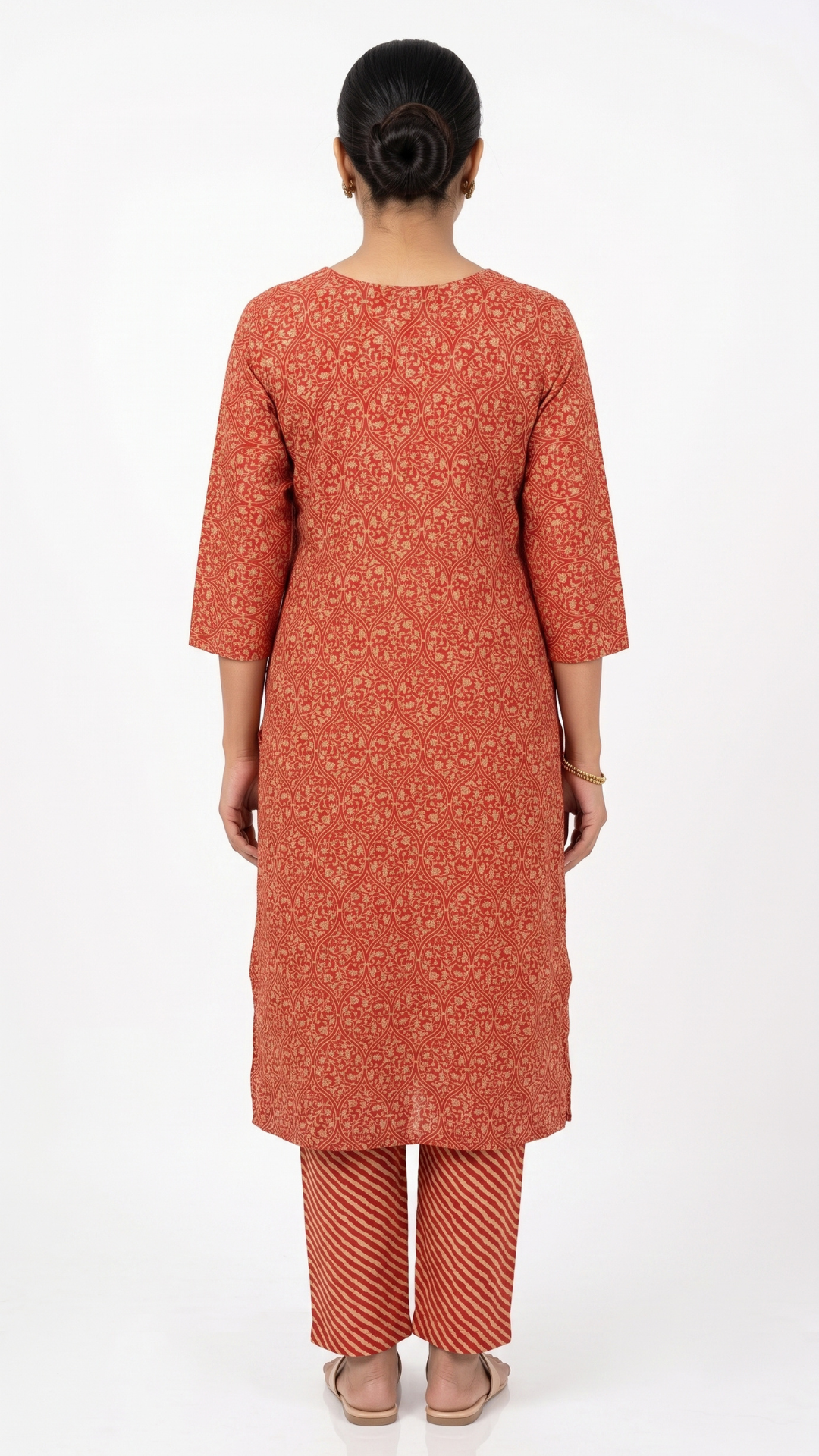 Orange muslin And Gold Print Gota Cutdana Moti Sequins