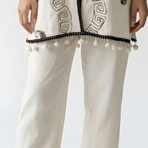 White Handloom Cotton Coord Set with Thread Detailing