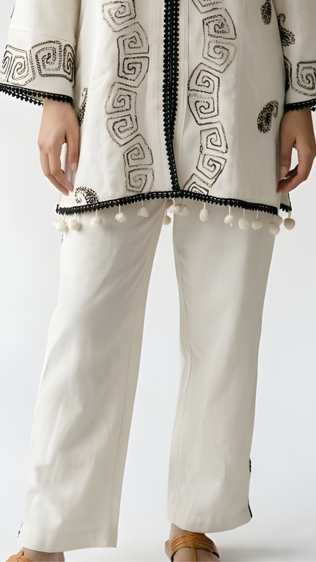 White Handloom Cotton Coord Set with Thread Detailing