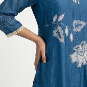 Blue Mul Cotton Suit with Thread Work Detailing