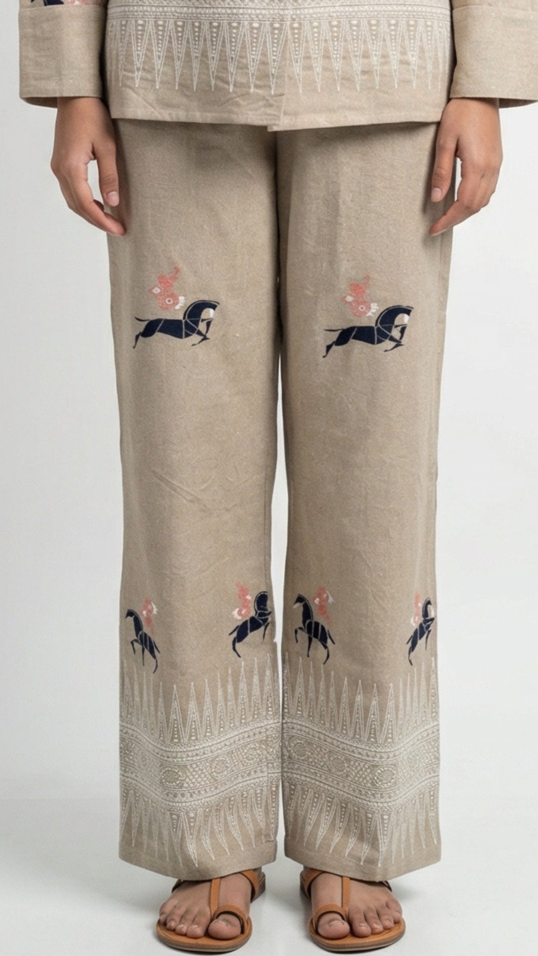 Beige Jute Coord Set with Thread Work Detailing