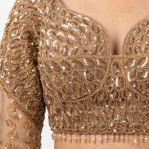 Golden Net Saree Embellished With Cutdana & Sequins Work
