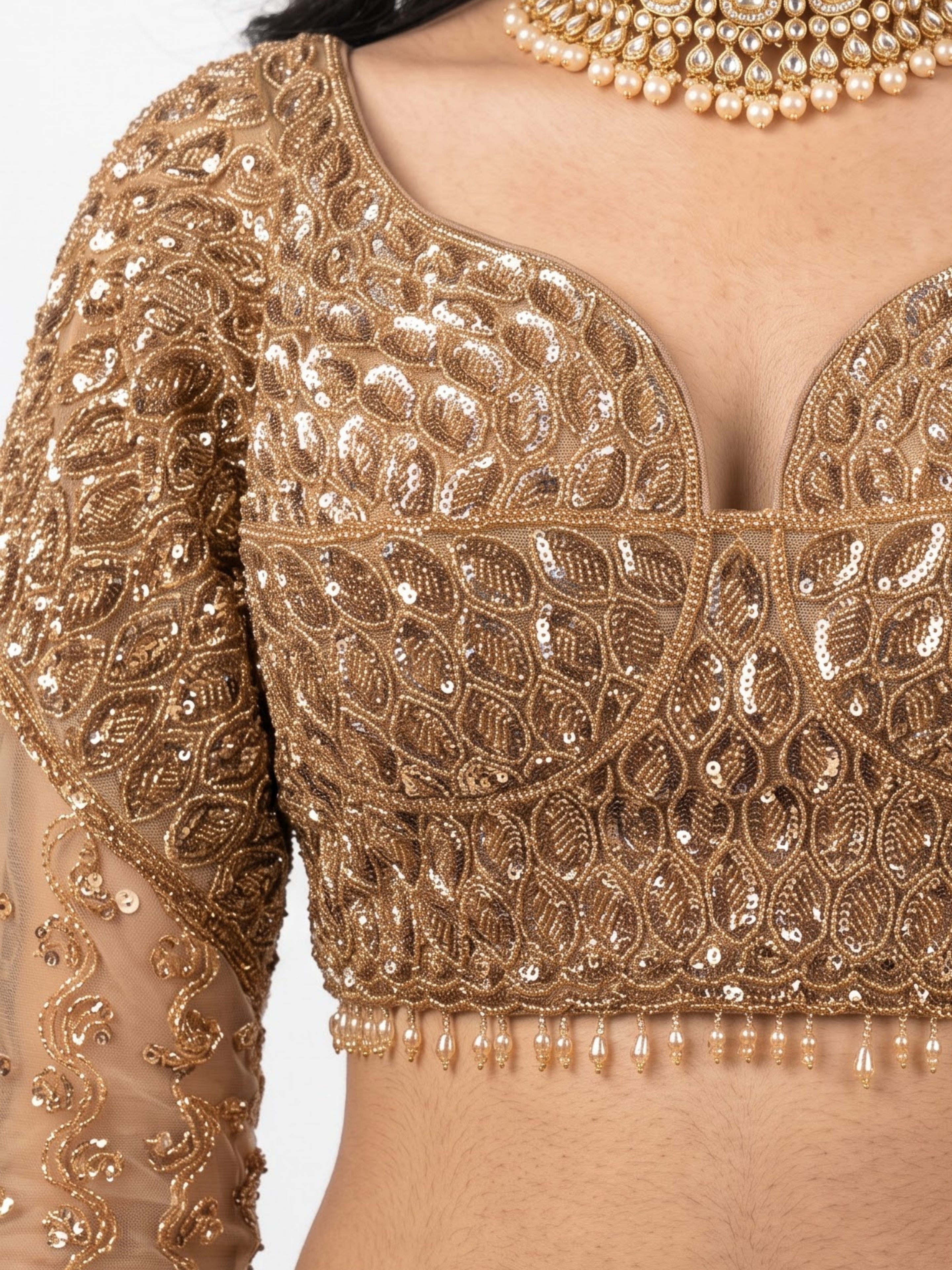 Golden Net Saree Embellished With Cutdana & Sequins Work
