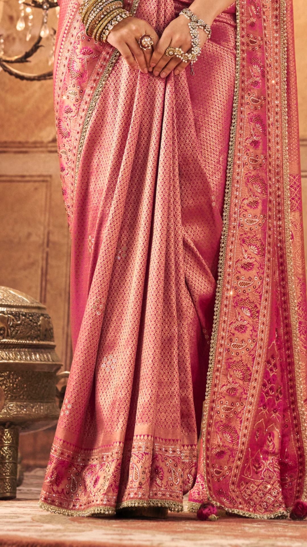 Rani Kanjivaram Silk Saree With Swarovski Work