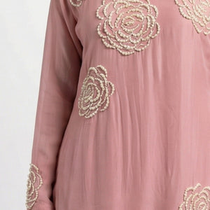Peach Soft Organza Suit with Moti & Cutdana Detailing