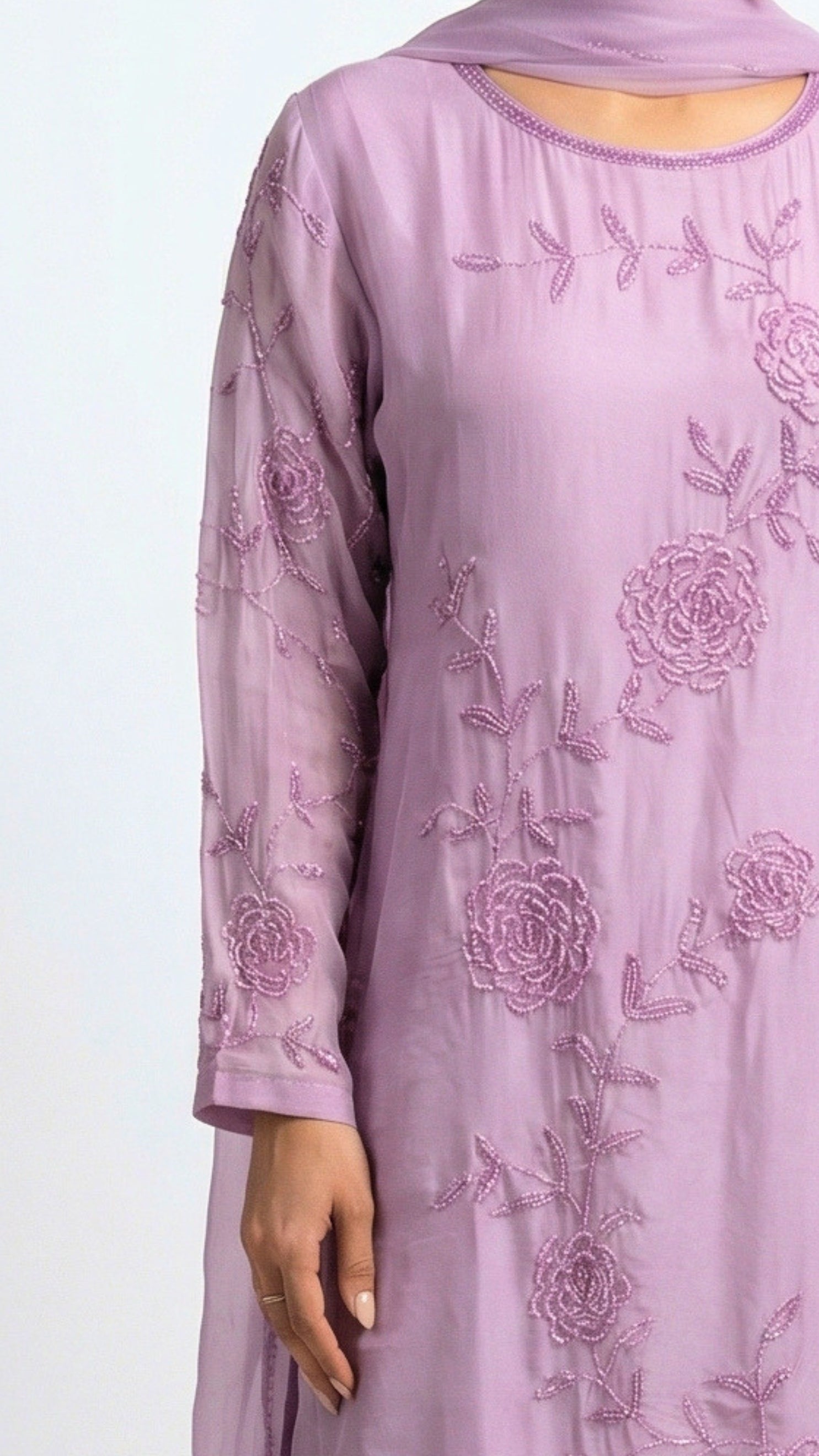Muted Pastel Pink Organza Suit with Sequins, Cutdana & Moti Detailing