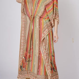 Multicolor Beige Georgette Kaaftan with Mirror and Sequins Work